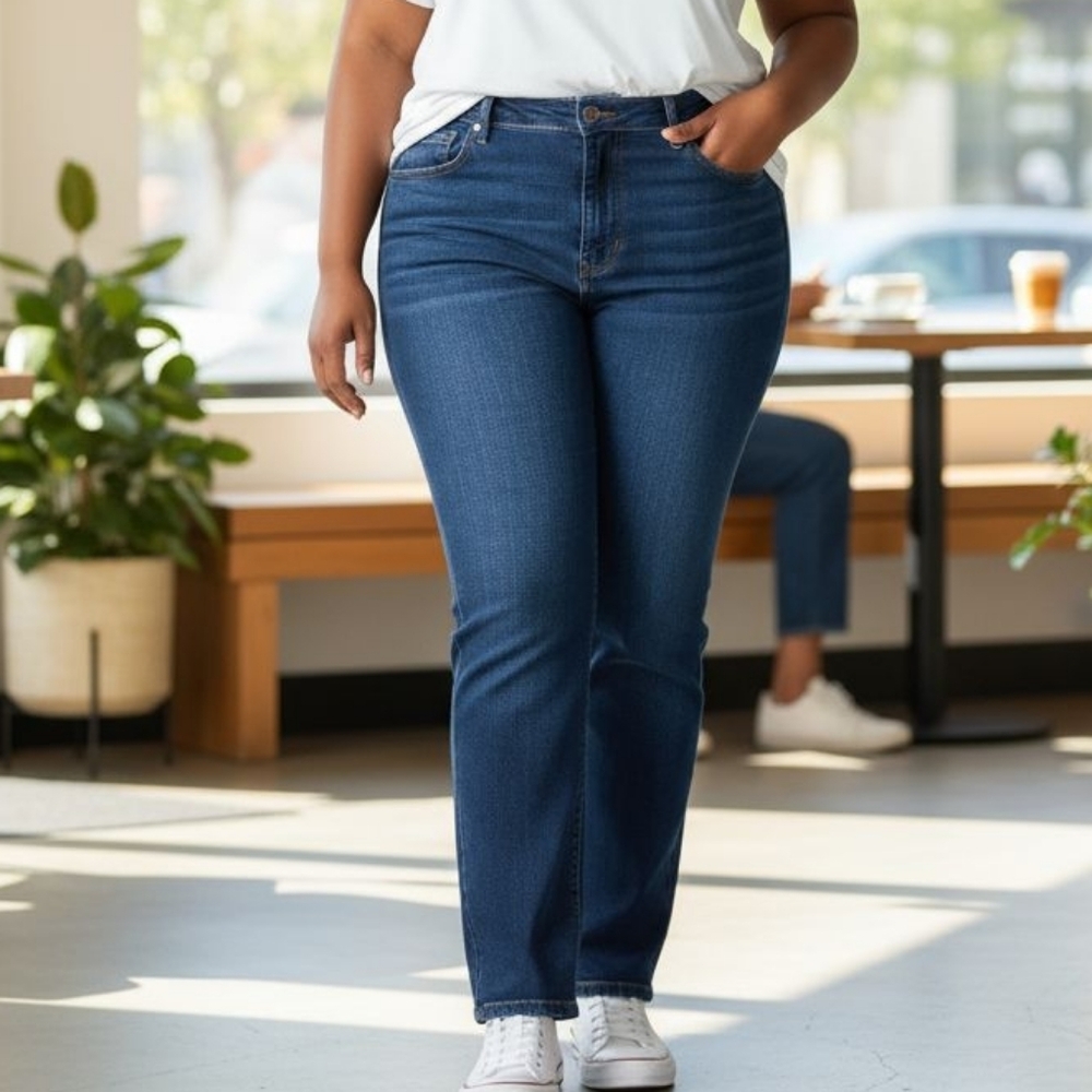 Laurie Felt Knit Clean Jeans Straight 3X Plus Denim Blue New
